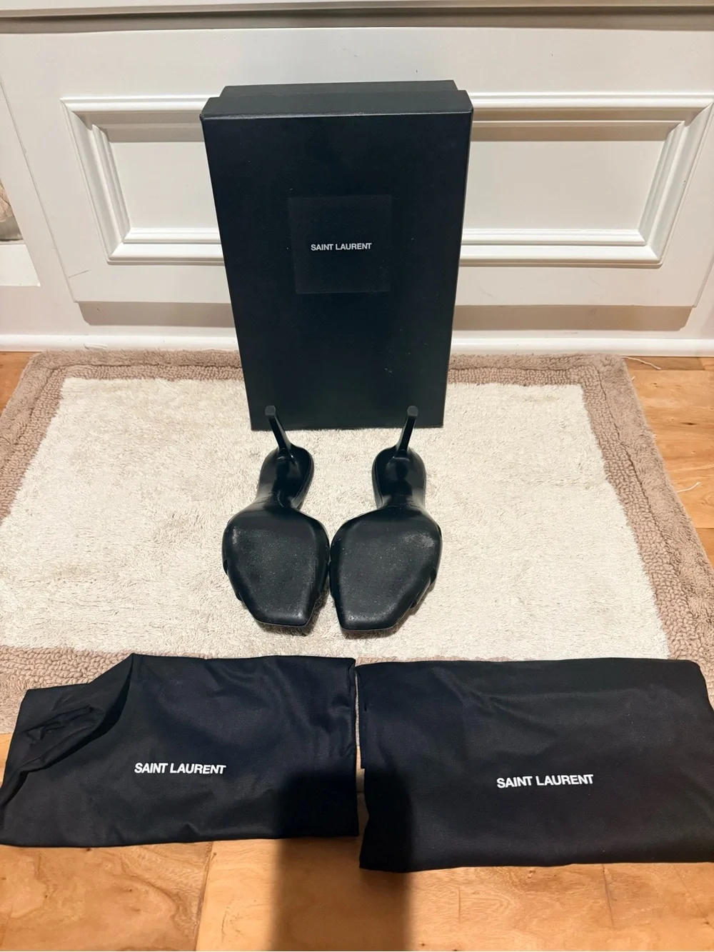 Saint Laurent Tribute 85 Black Woven Leather Slide Sandals - Picture 3 of 4
